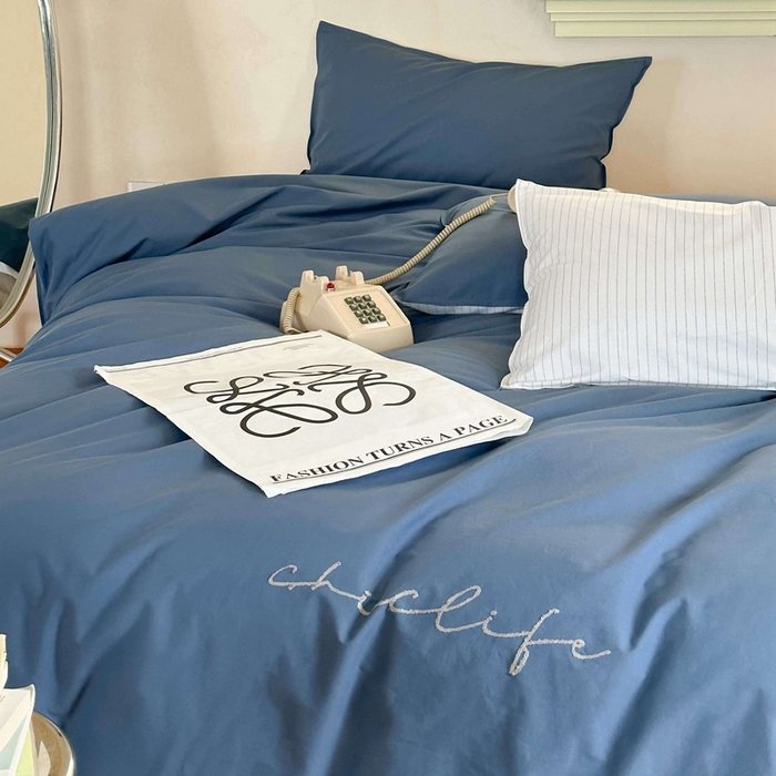 91家纺网 家纺一手货源 找家纺 时年家纺 2024新款40毛巾绣全工艺水洗全棉系列四件套（充值会员优惠5元） 深蓝条