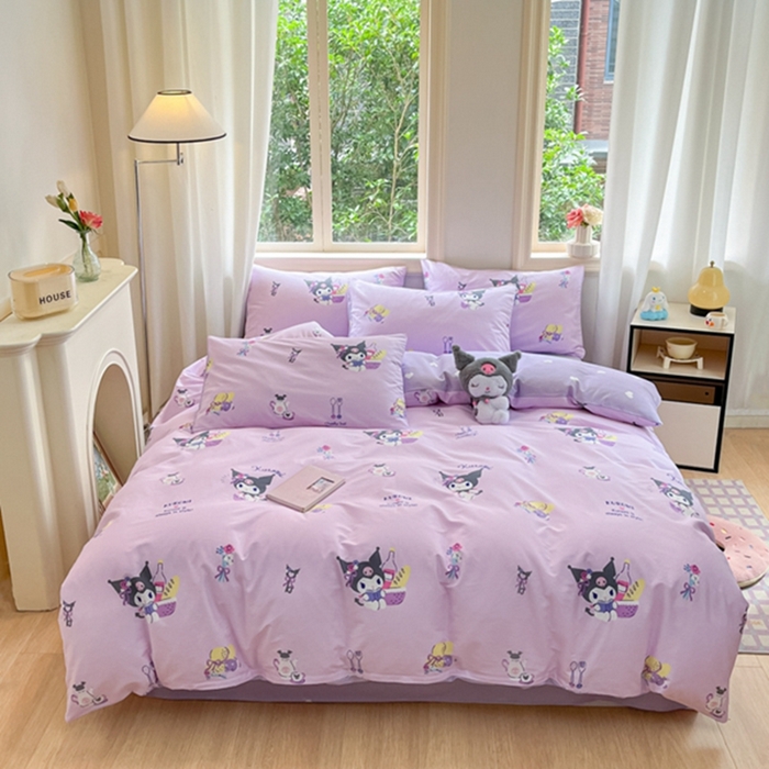 91家纺网 家纺一手货源 找家纺 博雅 2024新款三丽鸥全棉印花卡通四件套 派对库洛米