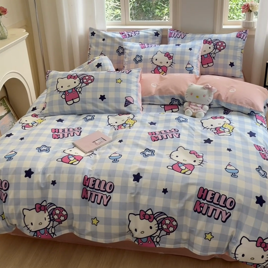 91家纺网 家纺一手货源 找家纺 博雅 2024新款三丽鸥全棉印花卡通四件套 气球KT