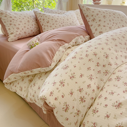 91家纺网 家纺一手货源 找家纺 仟网汇 2024秋冬新款提花彩竺棉小竺棉四件套清雅-粉