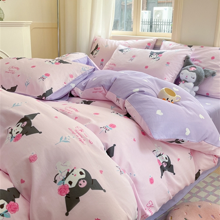 91家纺网 家纺一手货源 找家纺 博雅 2024新款三丽鸥全棉印花卡通四件套 小花库洛米