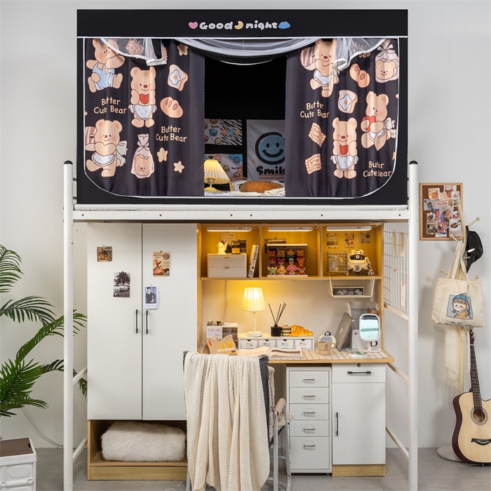 91家纺网 家纺一手货源 找家纺 新太阳蚊帐 2025新款卡通学生遮光床帘 烘焙熊熊