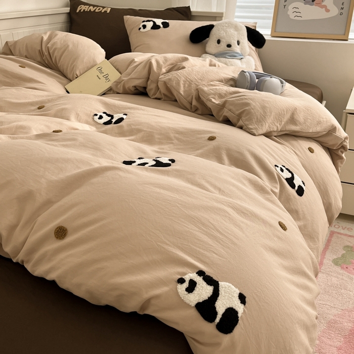 91家纺网 家纺一手货源 找家纺 海岛哥哥 2025新款云柔棉毛巾绣 四件套 毛巾绣-熊猫花花