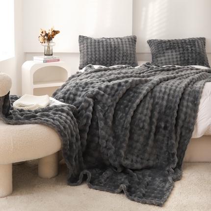 同田家纺  2024新款A类纯色兔绒毛毯 曜石黑
