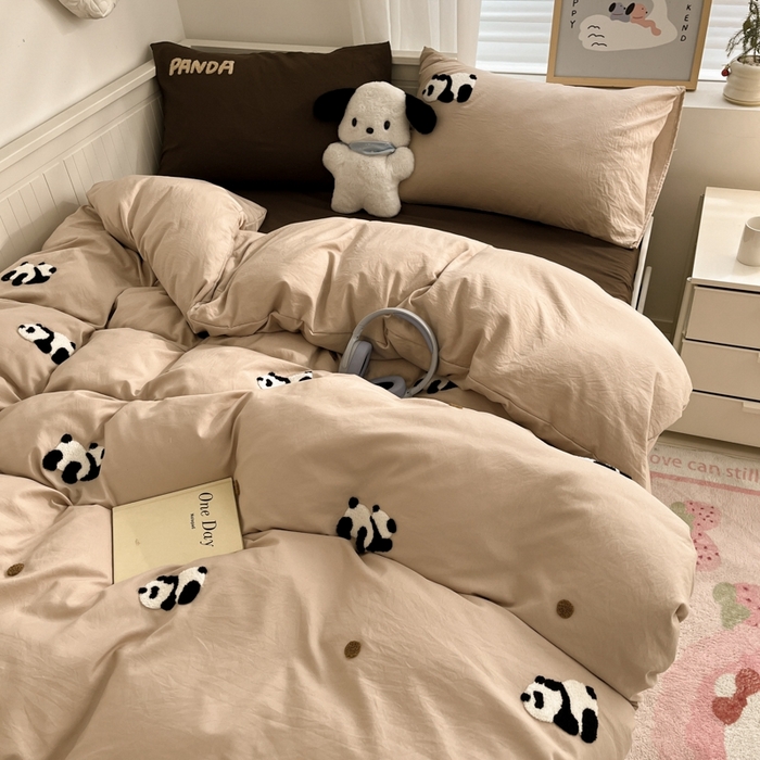 91家纺网 家纺一手货源 找家纺 海岛哥哥 2025新款云柔棉毛巾绣 四件套 毛巾绣-熊猫花花