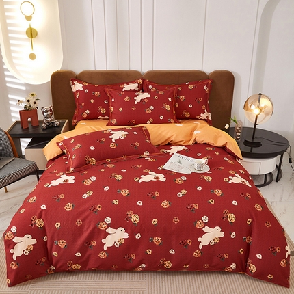 雲归梦 2024新款加厚全棉生态磨毛大版四件套 快乐节奏 红