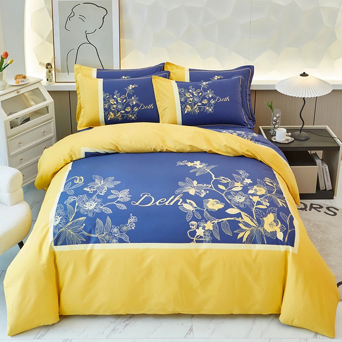 91家纺网 家纺一手货源 找家纺 雲归梦 2024新款加厚全棉生态磨毛大版四件套 天籁之音 黄