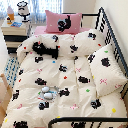 美乐迪家纺 2024新款全棉印花混搭系列四件套 波点小猫