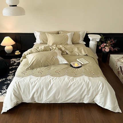 91家纺网 家纺一手货源 找家纺 （总）懒猫家纺 2024新款全棉拼接绣花套件四件套