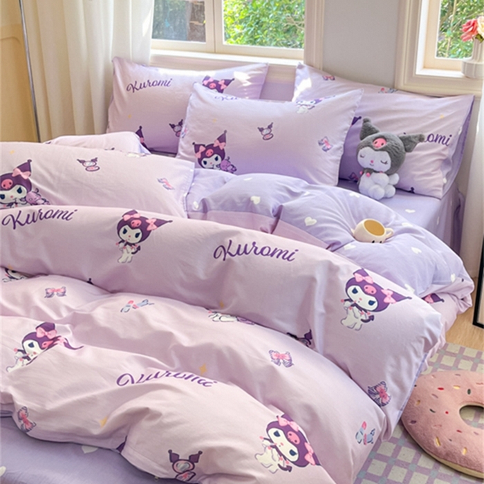 91家纺网 家纺一手货源 找家纺 博雅 2024新款三丽鸥全棉印花卡通四件套 浅紫库洛米