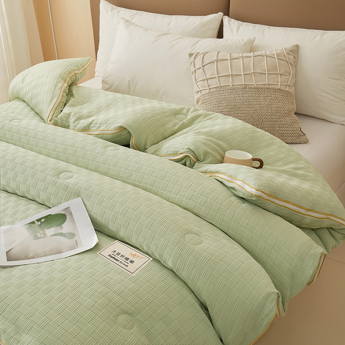91家纺网 家纺一手货源 找家纺 星航家纺 2025新款A类针织棉华夫格大豆被子母被子（真正A类针织棉）华夫格子母被 抹茶绿
