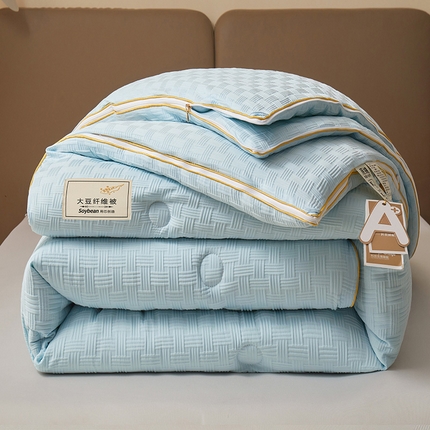 91家纺网 家纺一手货源 找家纺 星航家纺 2025新款A类针织棉华夫格大豆被子母被子（真正A类针织棉）华夫格子母被 清新蓝