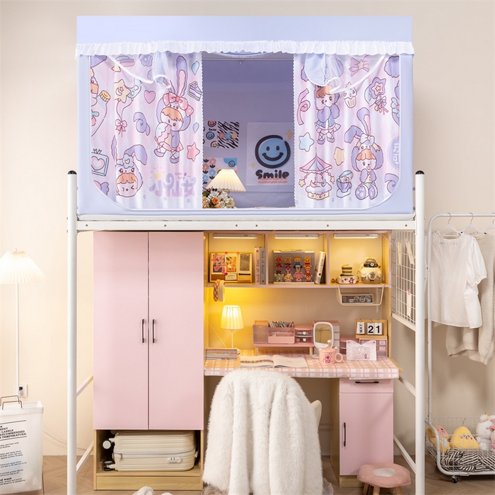 91家纺网 家纺一手货源 找家纺 新太阳蚊帐 2025新款卡通学生遮光床帘 兔耳小仙女