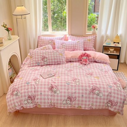 博雅 2024新款三丽鸥全棉印花卡通四件套 粉格美乐蒂AB版