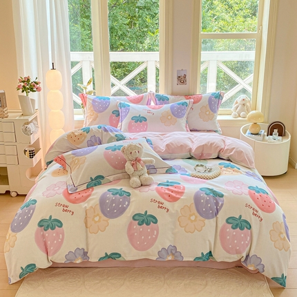 91家纺网 家纺一手货源 找家纺 帅露家纺 2025新款全棉ins风小清新加厚磨毛四件套【提供质检报告】 草莓心语