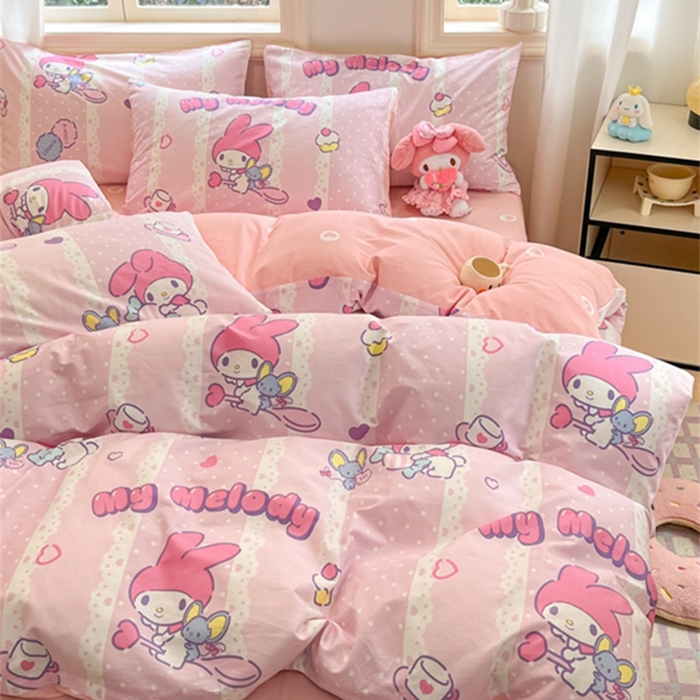 91家纺网 家纺一手货源 找家纺 博雅 2024新款三丽鸥全棉印花卡通四件套 魔法美乐蒂