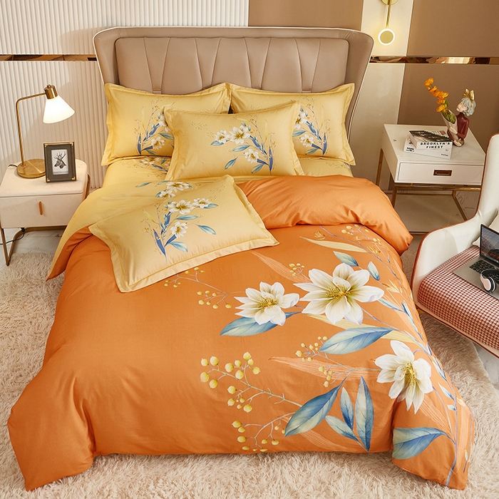 91家纺网 家纺一手货源 找家纺 雲归梦 2024新款加厚全棉生态磨毛大版四件套 醉花听风-桔