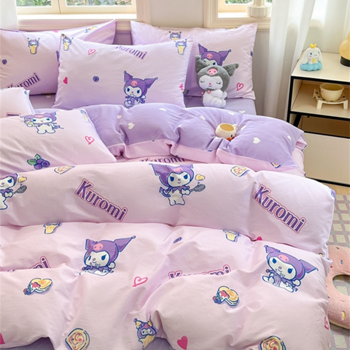 91家纺网 家纺一手货源 找家纺 博雅 2024新款三丽鸥全棉印花卡通四件套 多彩库洛米AB版