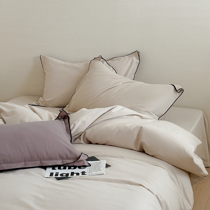 91家纺网 家纺一手货源 找家纺 梦享生活家居 2024新款Ａ类50支全棉磨毛密拷边四件套系列 密拷边嫩米色