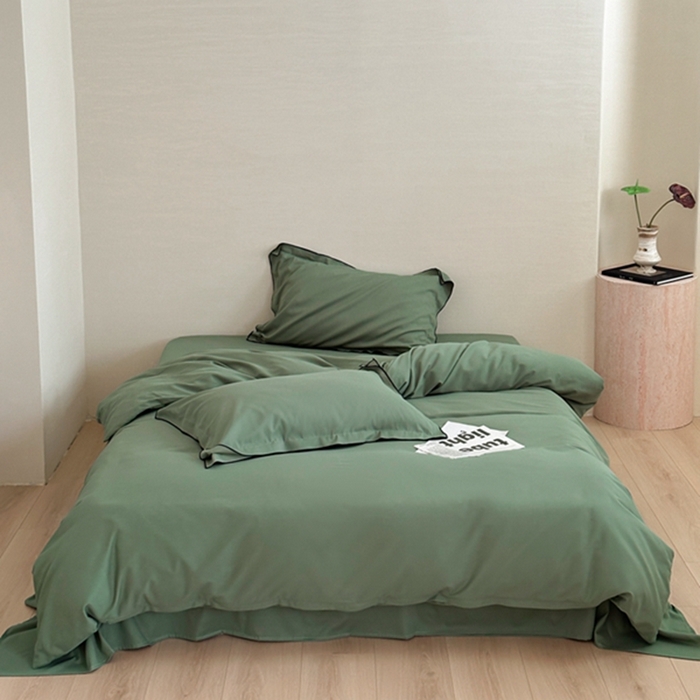 91家纺网 家纺一手货源 找家纺 梦享生活家居 2024新款Ａ类50支全棉磨毛密拷边四件套系列 密拷边翡翠绿