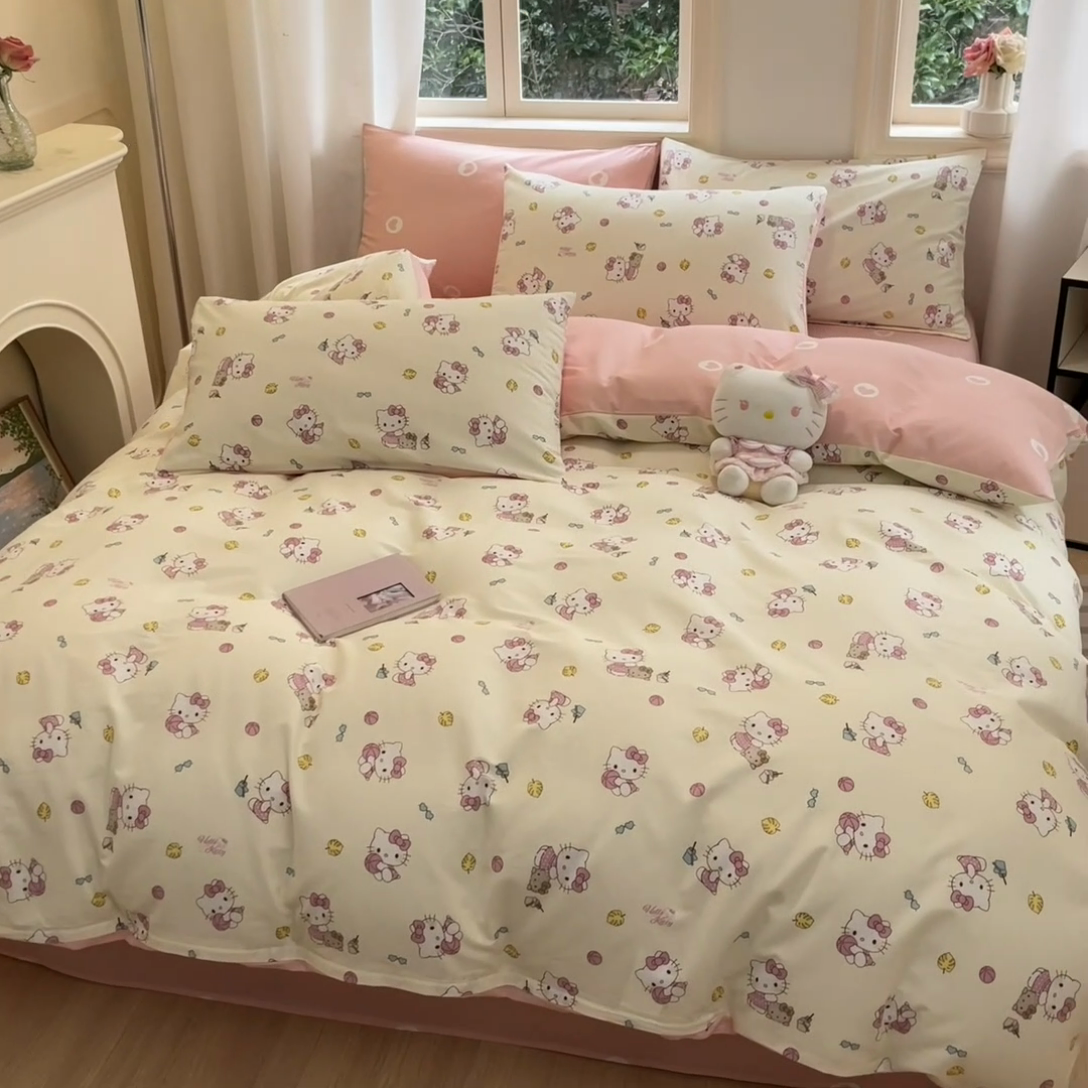 91家纺网 家纺一手货源 找家纺 博雅 2024新款三丽鸥全棉印花卡通四件套 可爱KT