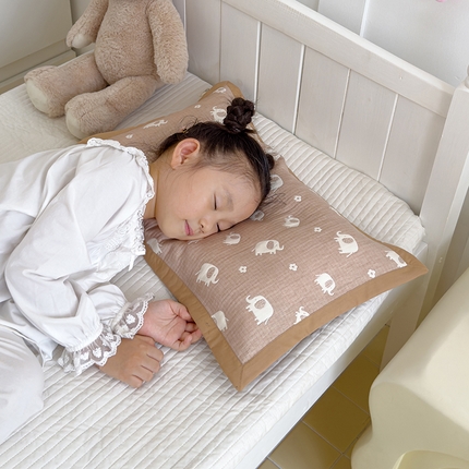 2024新品色织立体提花全棉三层纱布夹棉枕套 小象-咖