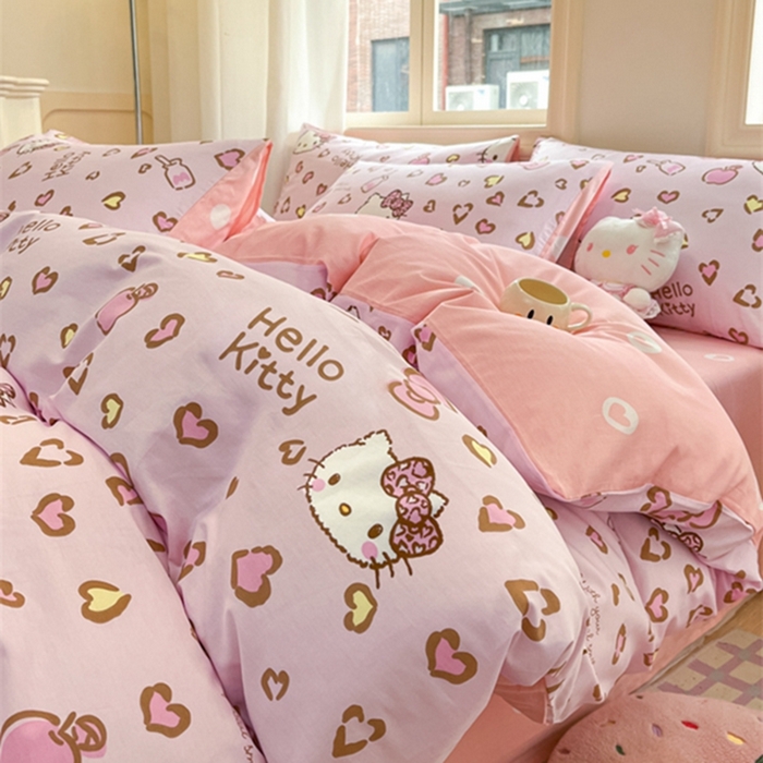 91家纺网 家纺一手货源 找家纺 博雅 2024新款三丽鸥全棉印花卡通四件套 心心KT