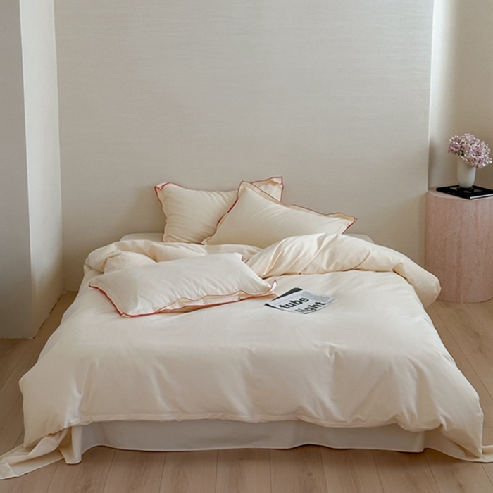 91家纺网 家纺一手货源 找家纺 梦享生活家居 2024新款Ａ类50支全棉磨毛密拷边四件套系列 密拷边奶茶色