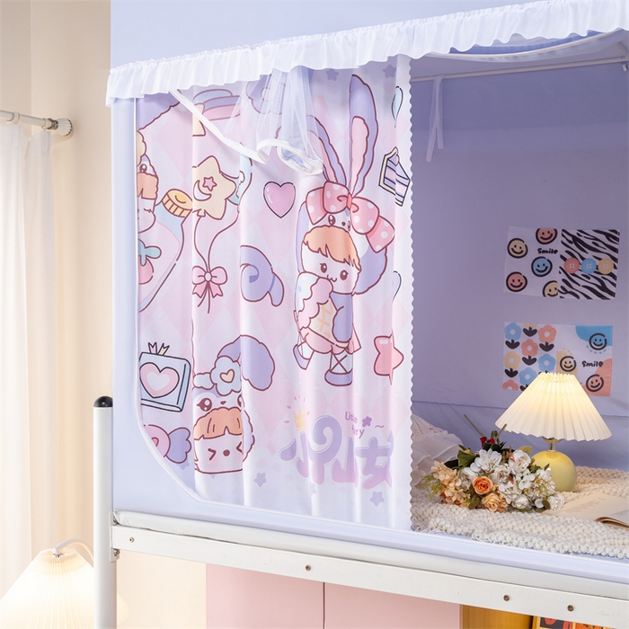 91家纺网 家纺一手货源 找家纺 新太阳蚊帐 2025新款卡通学生遮光床帘 兔耳小仙女
