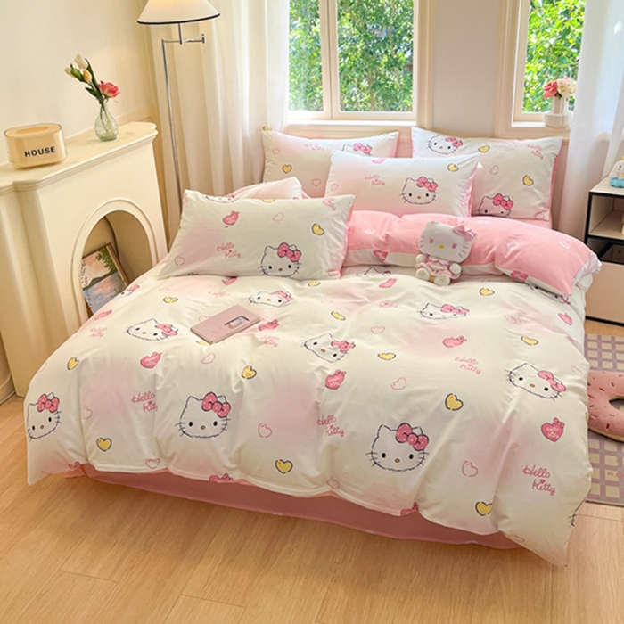 91家纺网 家纺一手货源 找家纺 博雅 2024新款三丽鸥全棉印花卡通四件套 彩色KT