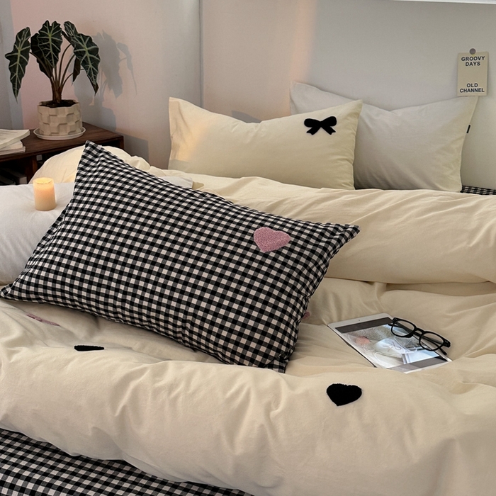 91家纺网 家纺一手货源 找家纺 洋铭区（原狠狠爱）2024新款水洗棉毛巾绣四件套 爱心蝴蝶结