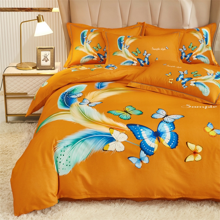 91家纺网 家纺一手货源 找家纺 雲归梦 2024新款加厚全棉生态磨毛大版四件套 仙香花骨-桔