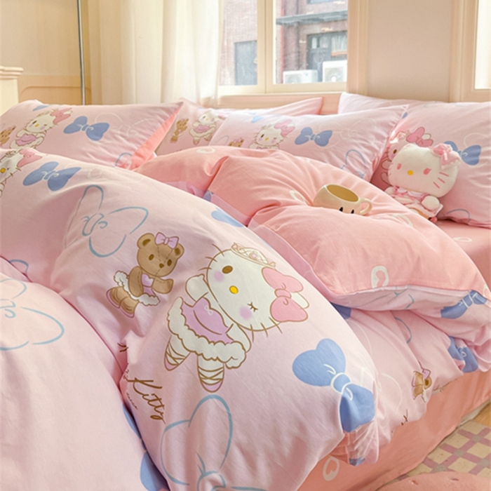 91家纺网 家纺一手货源 找家纺 博雅 2024新款三丽鸥全棉印花卡通四件套 玩偶KT