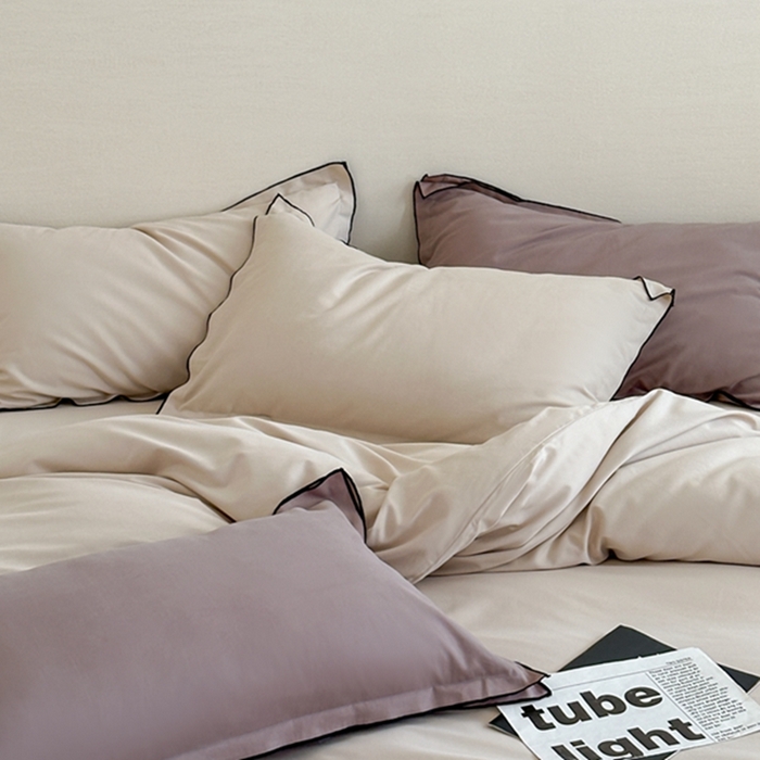 91家纺网 家纺一手货源 找家纺 梦享生活家居 2024新款Ａ类50支全棉磨毛密拷边四件套系列 密拷边嫩米色