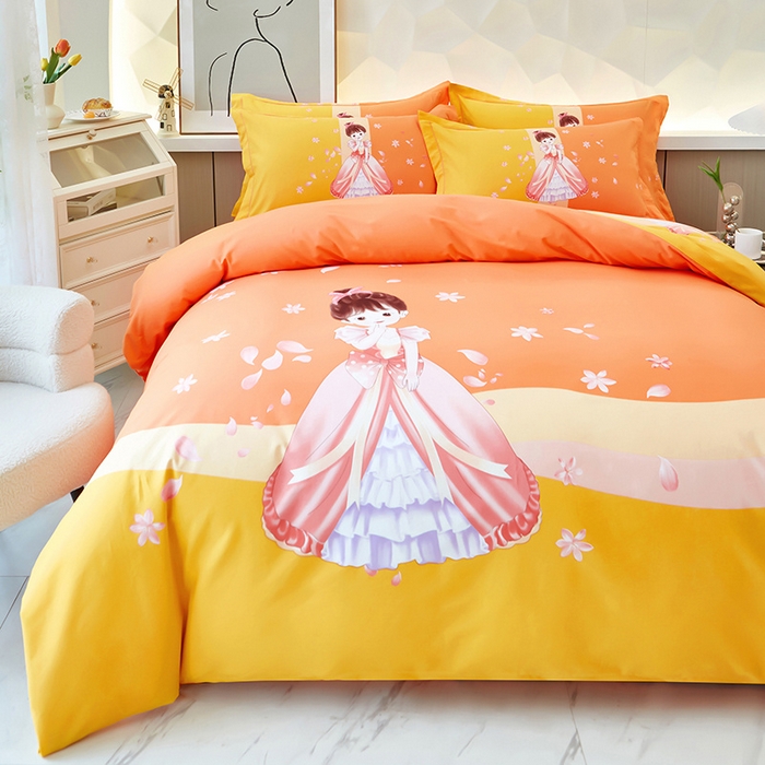 91家纺网 家纺一手货源 找家纺 雲归梦 2024新款加厚全棉生态磨毛大版四件套 妙龄女孩 桔