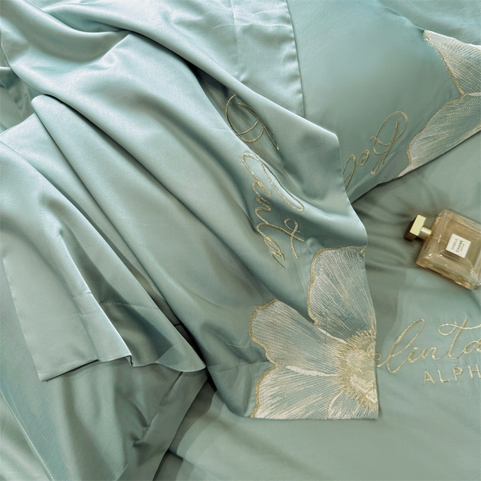 91家纺网 家纺一手货源 找家纺 （总）宅家居 2024新款莫奈花园系列-轻奢小香风双面纯棉刺绣长绒棉四件套