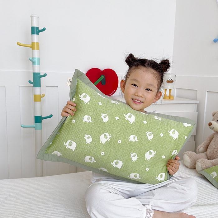 91家纺网 家纺一手货源 找家纺 2024新品色织立体提花全棉三层纱布夹棉枕套 小象-绿