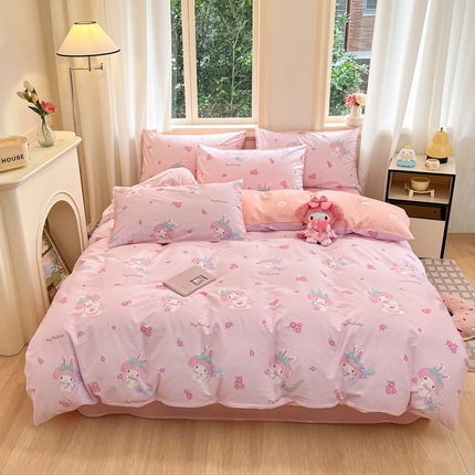 91家纺网 家纺一手货源 找家纺 博雅 2024新款三丽鸥全棉印花卡通四件套 花朵美乐蒂