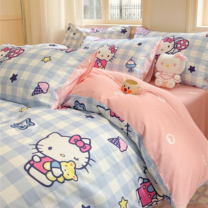 91家纺网 家纺一手货源 找家纺 博雅 2024新款三丽鸥全棉印花卡通四件套 气球KT