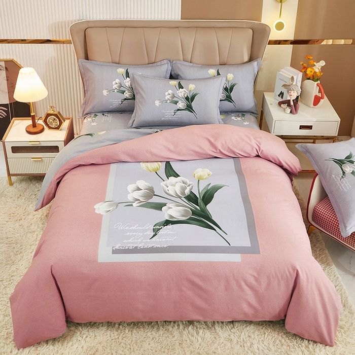 91家纺网 家纺一手货源 找家纺 雲归梦 2024新款加厚全棉生态磨毛大版四件套 含香-粉