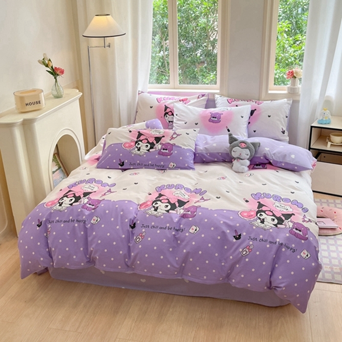 91家纺网 家纺一手货源 找家纺 博雅 2024新款三丽鸥全棉印花卡通四件套 梦想库洛米AB版