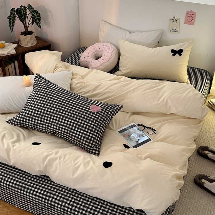 91家纺网 家纺一手货源 找家纺 洋铭区（原狠狠爱）2024新款水洗棉毛巾绣四件套 爱心蝴蝶结