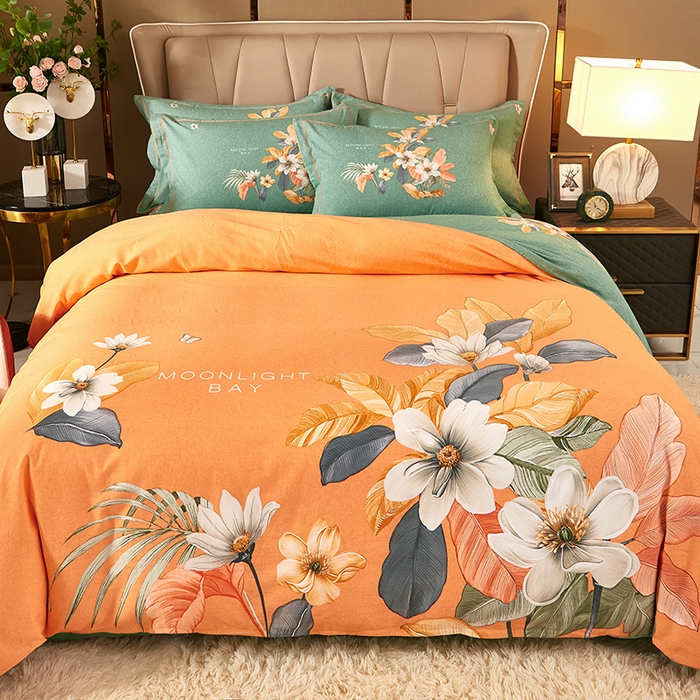 91家纺网 家纺一手货源 找家纺 雲归梦 2024新款加厚全棉生态磨毛大版四件套 花涧