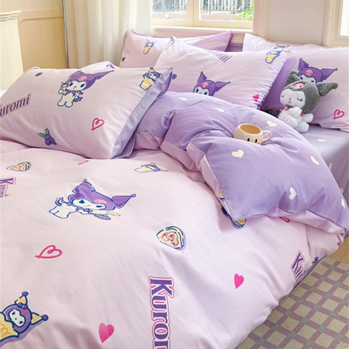 91家纺网 家纺一手货源 找家纺 博雅 2024新款三丽鸥全棉印花卡通四件套 多彩库洛米AB版