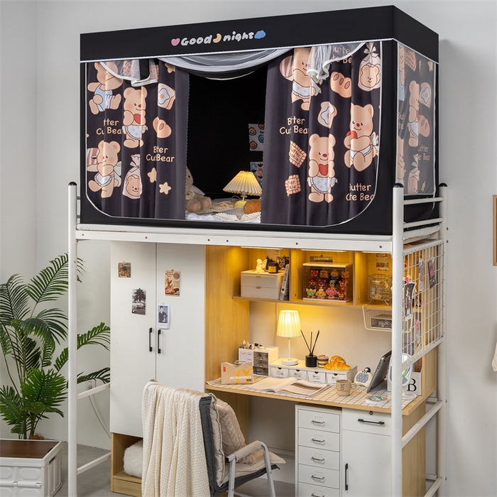 91家纺网 家纺一手货源 找家纺 新太阳蚊帐 2025新款卡通学生遮光床帘 烘焙熊熊