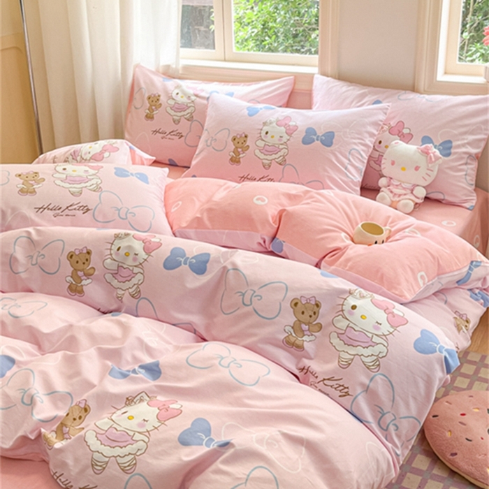 91家纺网 家纺一手货源 找家纺 博雅 2024新款三丽鸥全棉印花卡通四件套 玩偶KT