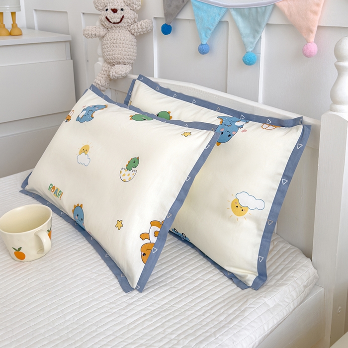 91家纺网 家纺一手货源 找家纺 2024新款A类133x72铂金全棉枕套枕头枕芯七彩童年系列 枕套+枕芯-棚拍图 小胖龙