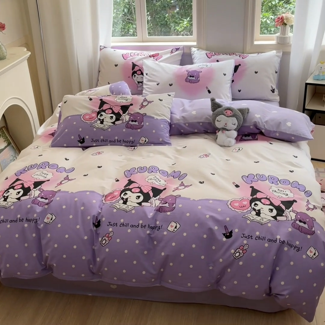 91家纺网 家纺一手货源 找家纺 博雅 2024新款三丽鸥全棉印花卡通四件套 梦想库洛米AB版