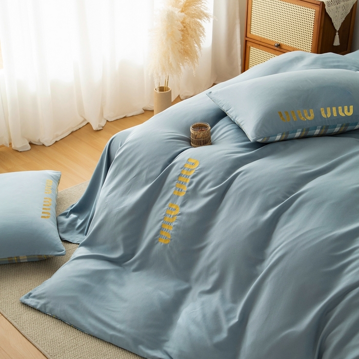 91家纺网 家纺一手货源 找家纺 富宁家纺 2025新款青春格子纯色双拼学生宿舍三件套四件套 蓝色