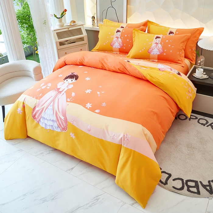 91家纺网 家纺一手货源 找家纺 雲归梦 2024新款加厚全棉生态磨毛大版四件套 妙龄女孩 桔